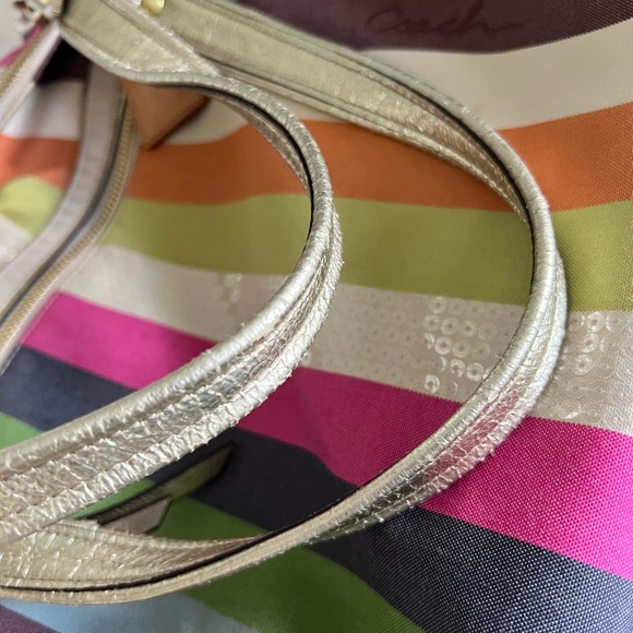 Coach Poppy Legacy Stripe Sequins Colorful Glam Tote 19021 - Picture 12 of 17